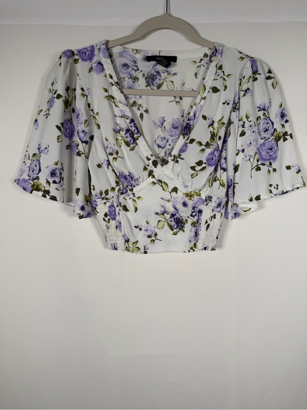 Cottage Coquette Floral Babydoll V-Neck Crop Top in Lavender